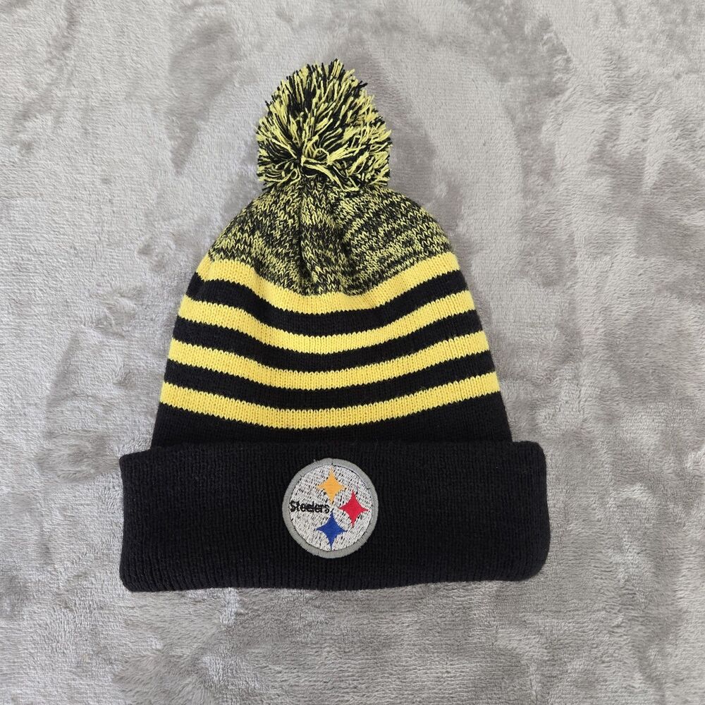 Men's Pittsburgh Steelers Black/Gold Sport Pom Cuffed Knit Hat beanie embroider